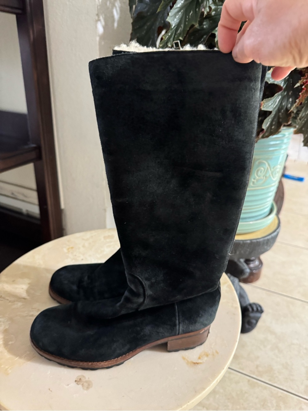 UGG Black Suede Tall Shearling-Lined Women's Boots